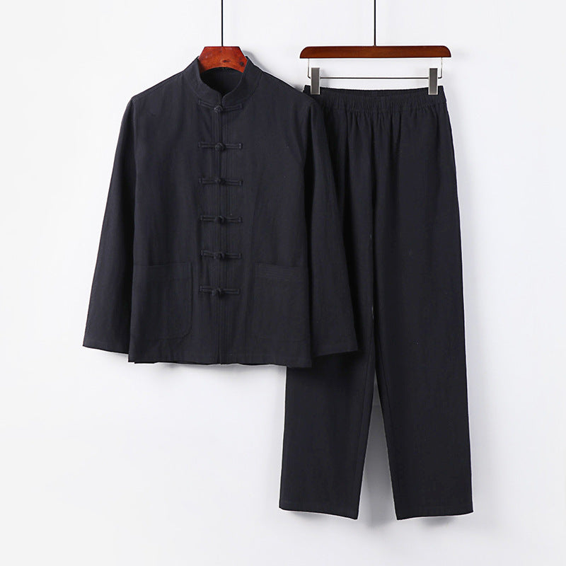 Men's Loose Hanfu-Inspired Casual Set with Stand Collar and Knot Closures Mune Fashion