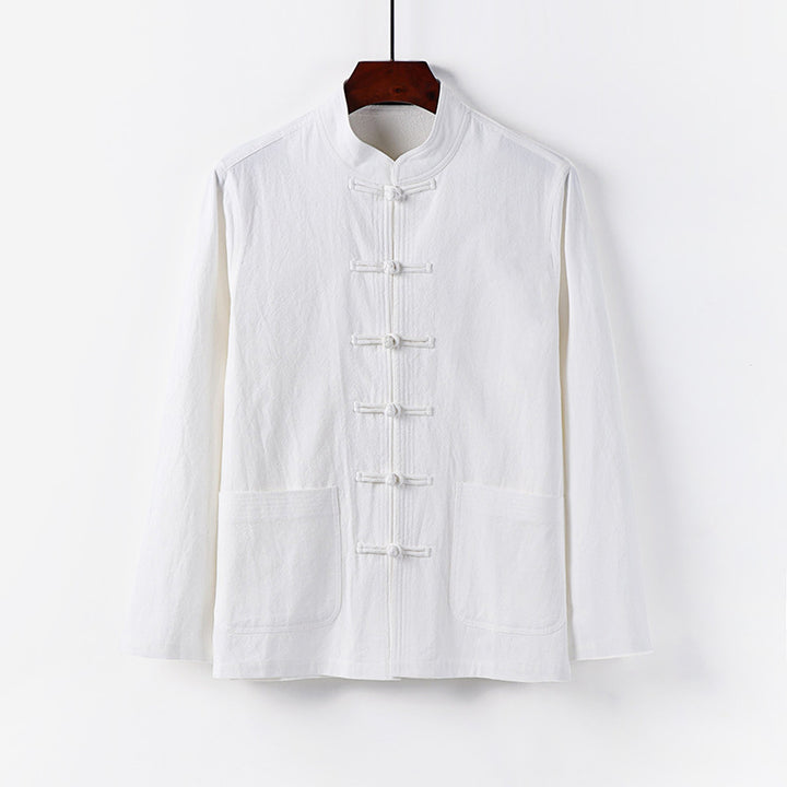 Men's traditional Tang jacket with stand-up collar and knot buttons made of linen blend Mune Fashion