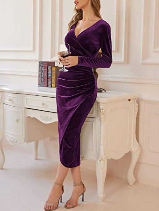 Mune | Long-Sleeved Bodycon Midi Dress Made Of Velvet