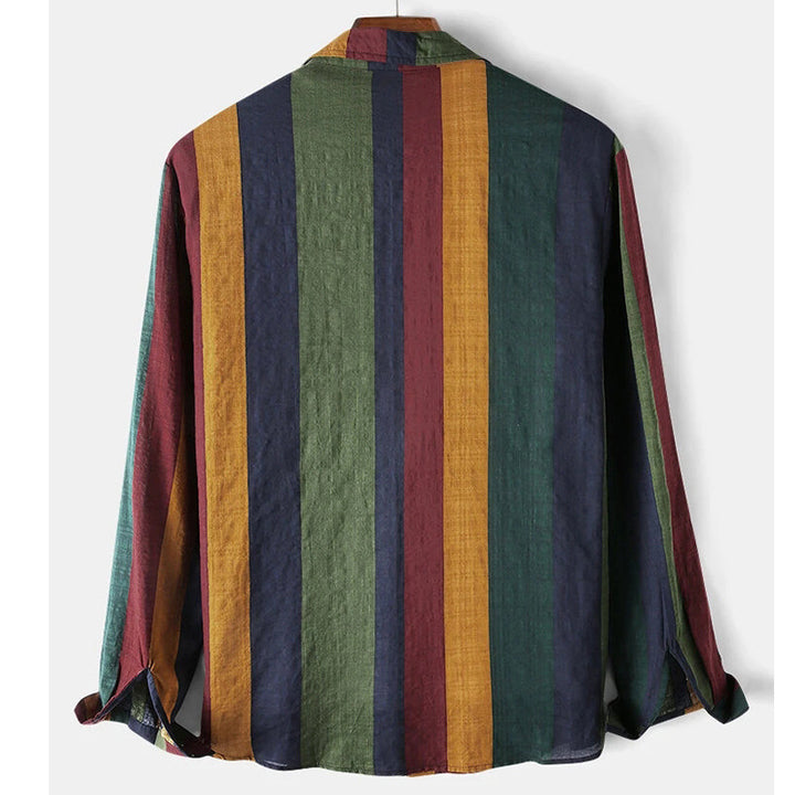 Men's casual linen shirt with vertical block stripes and a breast pocket Mune Fashion