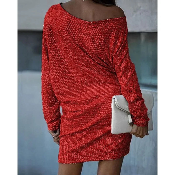 Shiny mini dress with one shoulder