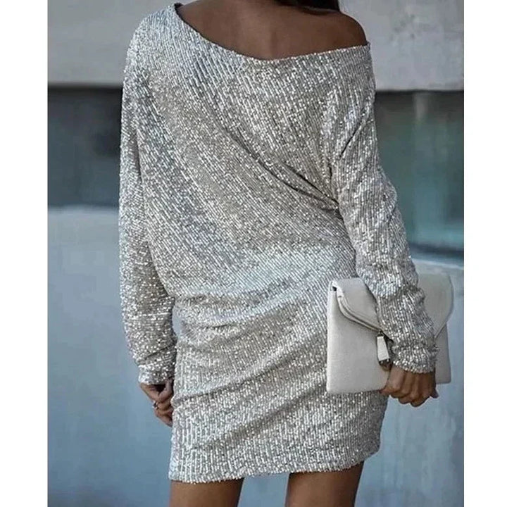 Shiny mini dress with one shoulder