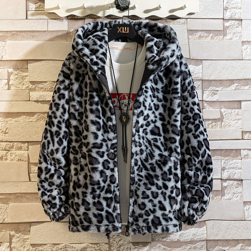 Mune | Men's Fleece Jacket with Hood and Leopard Pattern