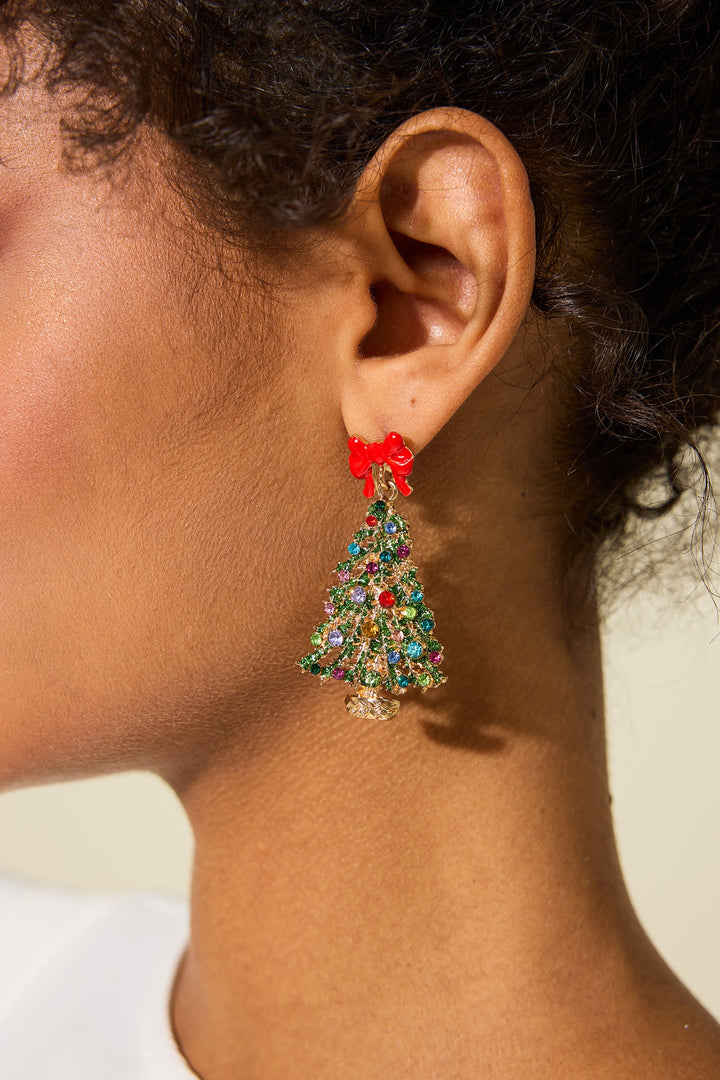 Mune | Rhinestone Christmas Tree Shaped Earrings