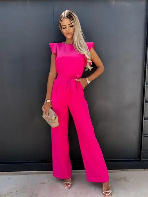 Elegant overall with ruffled sleeves