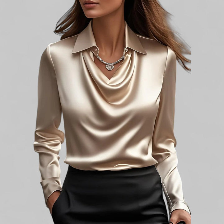 Women’s Draped Neck Long Sleeve Satin Blouses