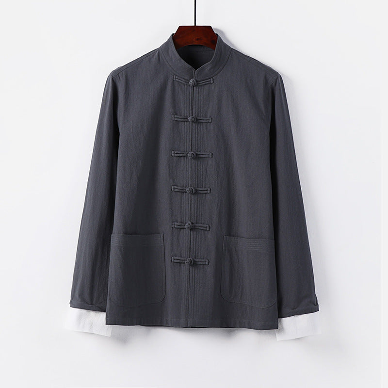 Men's Traditional Chinese Tang Jacket with Stand Collar and Knot Closures Mune Fashion