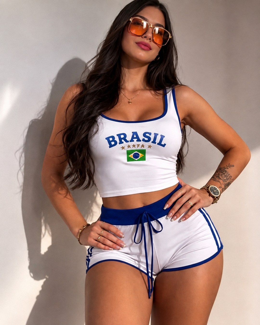 Women's sporty crop top and sweat shorts set with fitted waistband and drawstring Mune Fashion