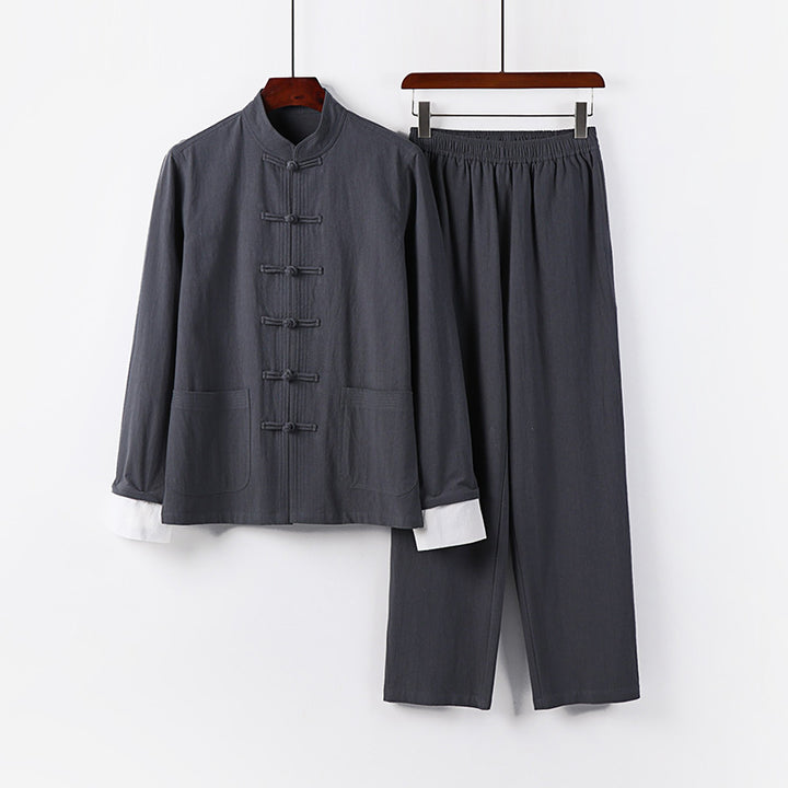 Men's Lightweight Tai Chi Set with Stand Collar and Knot Closures Mune Fashion
