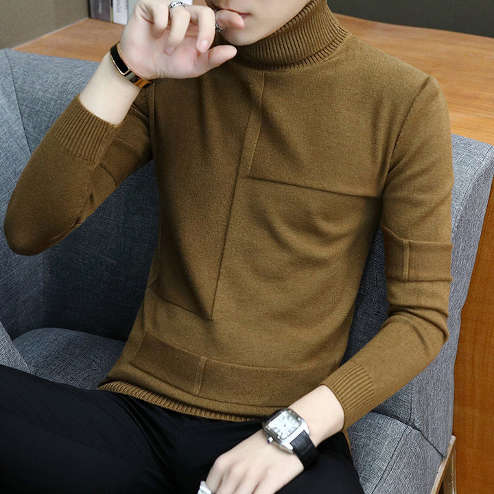 Men's fine roll neck sweater made of fine knit with geometric structure and slim fit Mune Fashion