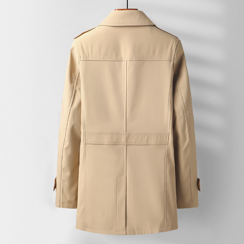 Men's Mid-Length Functional Trench Coat with Shoulder Straps, Flap Pockets and Checked Lined Inner Placket Mune Fashion