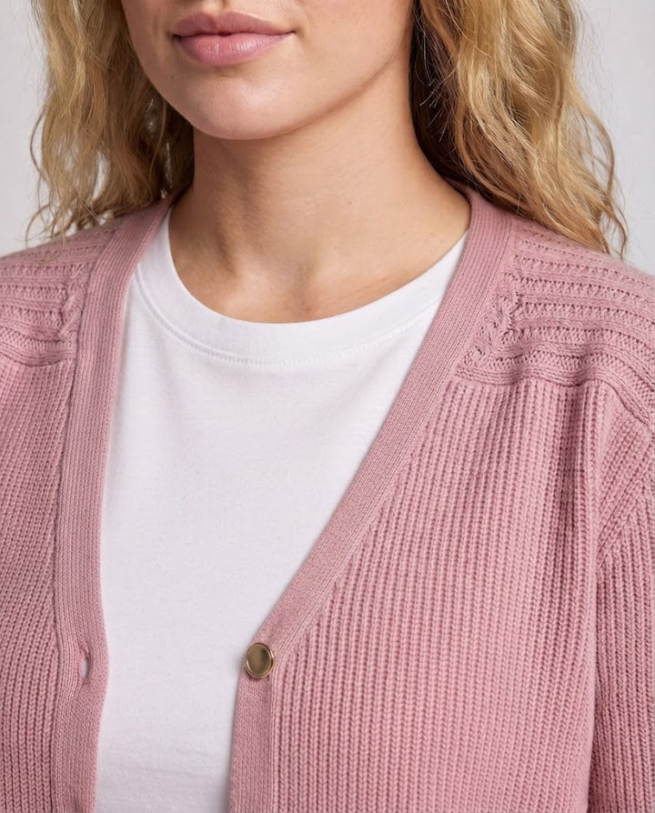 Women's Fine Knit Cardigan with V-Neck and Golden Decorative Buttons Mune Fashion