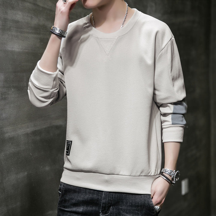 Men's Minimalist Round Neck Sweatshirt made of Cotton Blend with Relaxed Fit and Ribbed Cuffs Mune Fashion