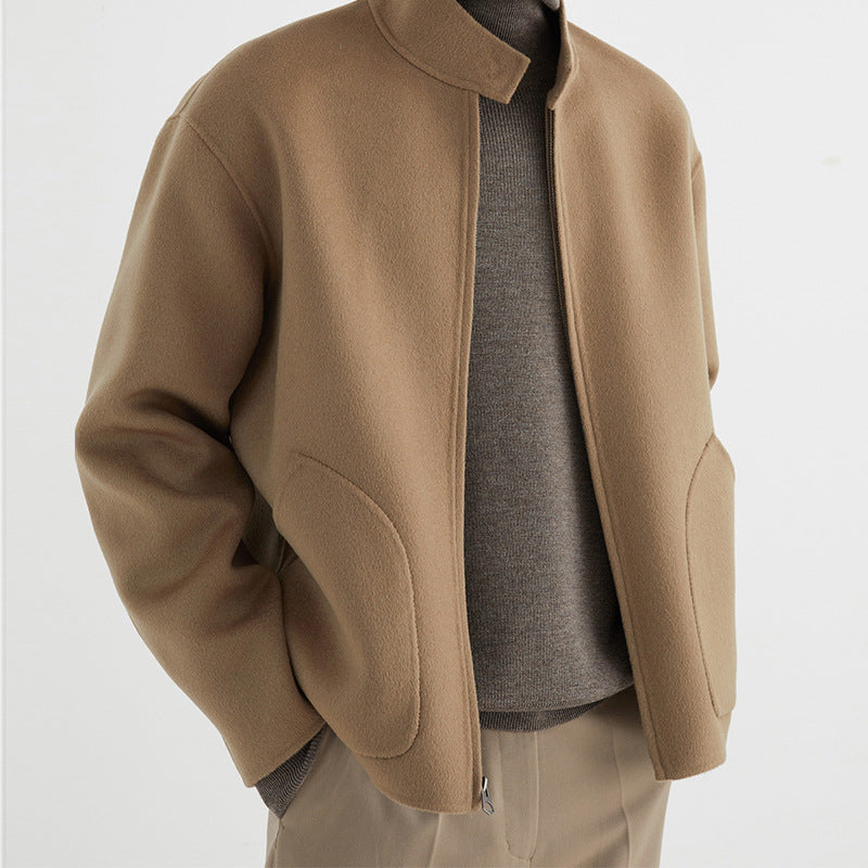 Men's Short-cut Wool Fleece Transition Jacket with Stand-up Collar and Curved Insert Pockets Mune Fashion
