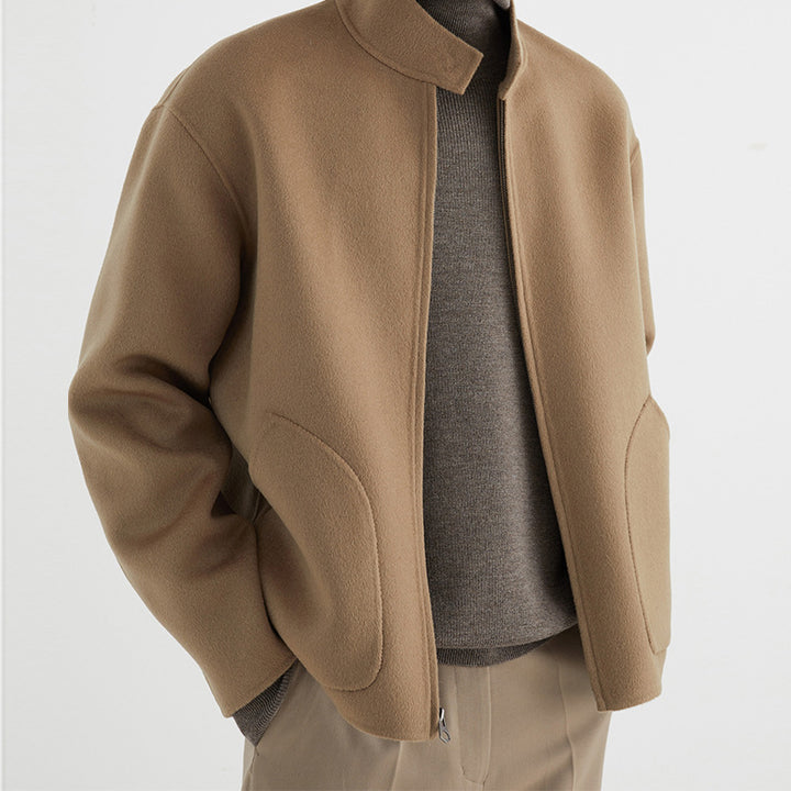 Men's Short-cut Wool Fleece Transition Jacket with Stand-up Collar and Curved Insert Pockets Mune Fashion