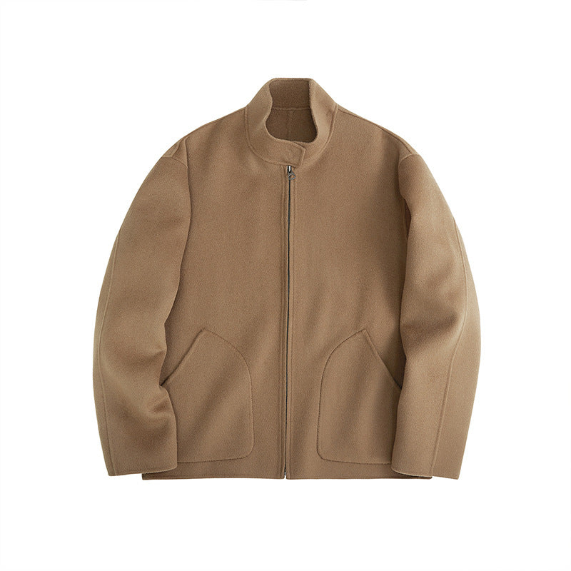 Men's Short-cut Wool Fleece Transition Jacket with Stand-up Collar and Curved Insert Pockets Mune Fashion