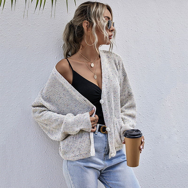 Women Short-Cut Oversized Knit Cardigan with Large Buttons and Textured Knit Mune Fashion