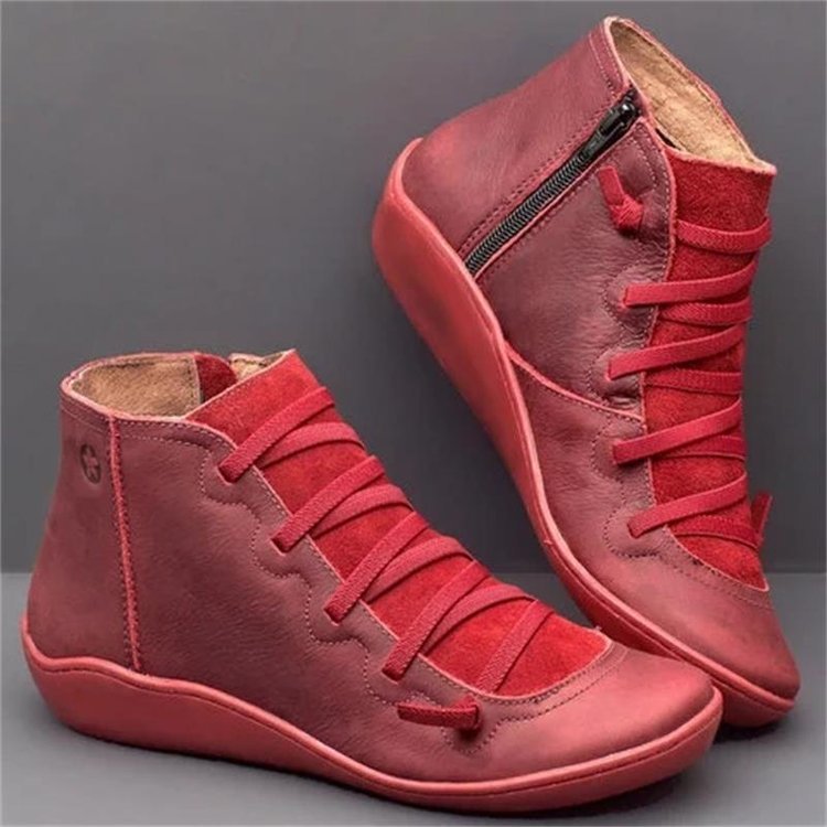 Women's ankle-high soft leather sneaker boots with side zipper, elastic decorative lacing, and ergonomic comfort sole Mune Fashion