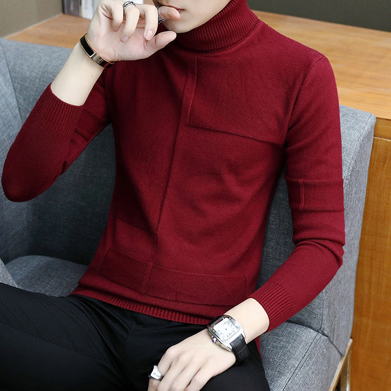 Men's fine roll neck sweater made of fine knit with geometric structure and slim fit Mune Fashion