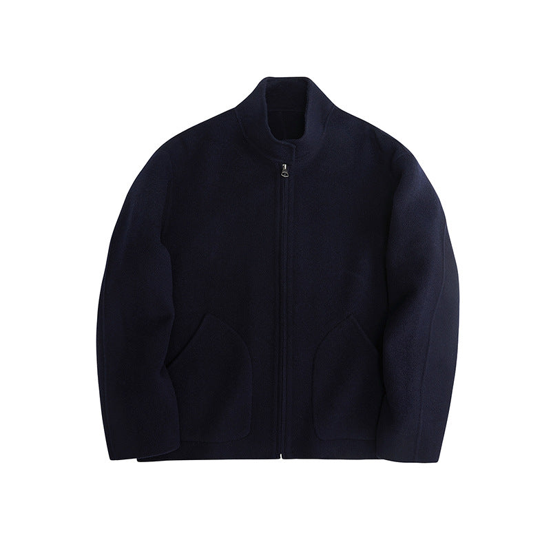 Men's Short-cut Wool Fleece Transition Jacket with Stand-up Collar and Curved Insert Pockets Mune Fashion