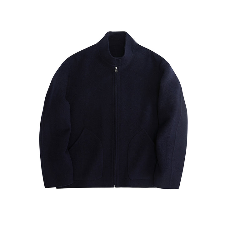 Men's Short-cut Wool Fleece Transition Jacket with Stand-up Collar and Curved Insert Pockets Mune Fashion
