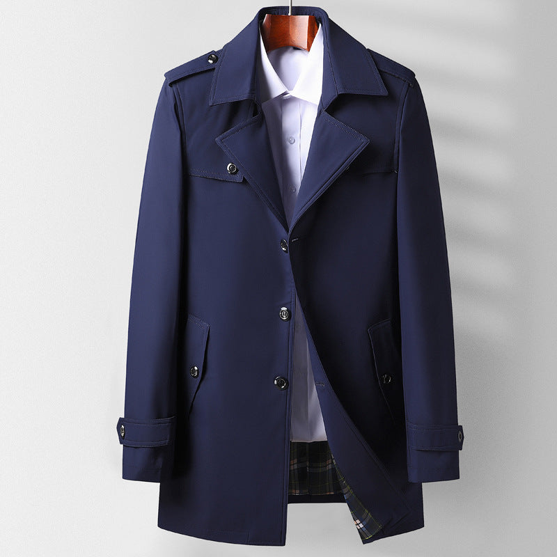 Men's Mid-Length Functional Trench Coat with Shoulder Straps, Flap Pockets and Checked Lined Inner Placket Mune Fashion