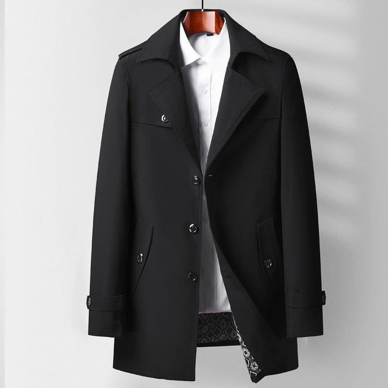 Men's Mid-Length Functional Trench Coat with Shoulder Straps, Flap Pockets and Checked Lined Inner Placket Mune Fashion