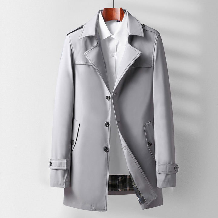 Men's Mid-Length Functional Trench Coat with Shoulder Straps, Flap Pockets and Checked Lined Inner Placket Mune Fashion