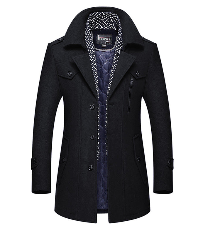 Men's Smart-Casual Wool Blend Coat with Hidden Quilted Inner Jacket and Shoulder Epaulettes Mune Fashion