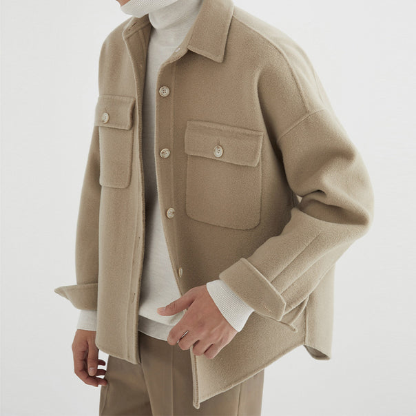 Men's overshirt made of wool blend with dropped shoulders and patch chest pockets Mune Fashion