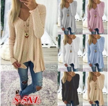 Women loose-fitting ribbed knit tunic with V-neck and asymmetrical hem Mune Fashion