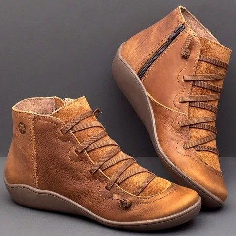 Women's ankle-high soft leather sneaker boots with side zipper, elastic decorative lacing, and ergonomic comfort sole Mune Fashion