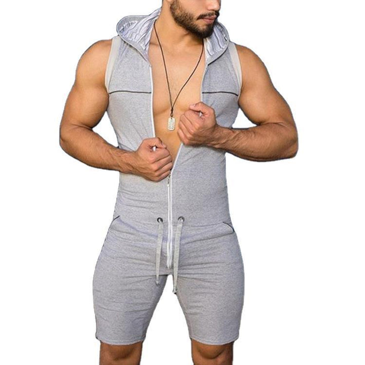 Men's sleeveless hooded overall with full zipper and drawstring Mune Fashion