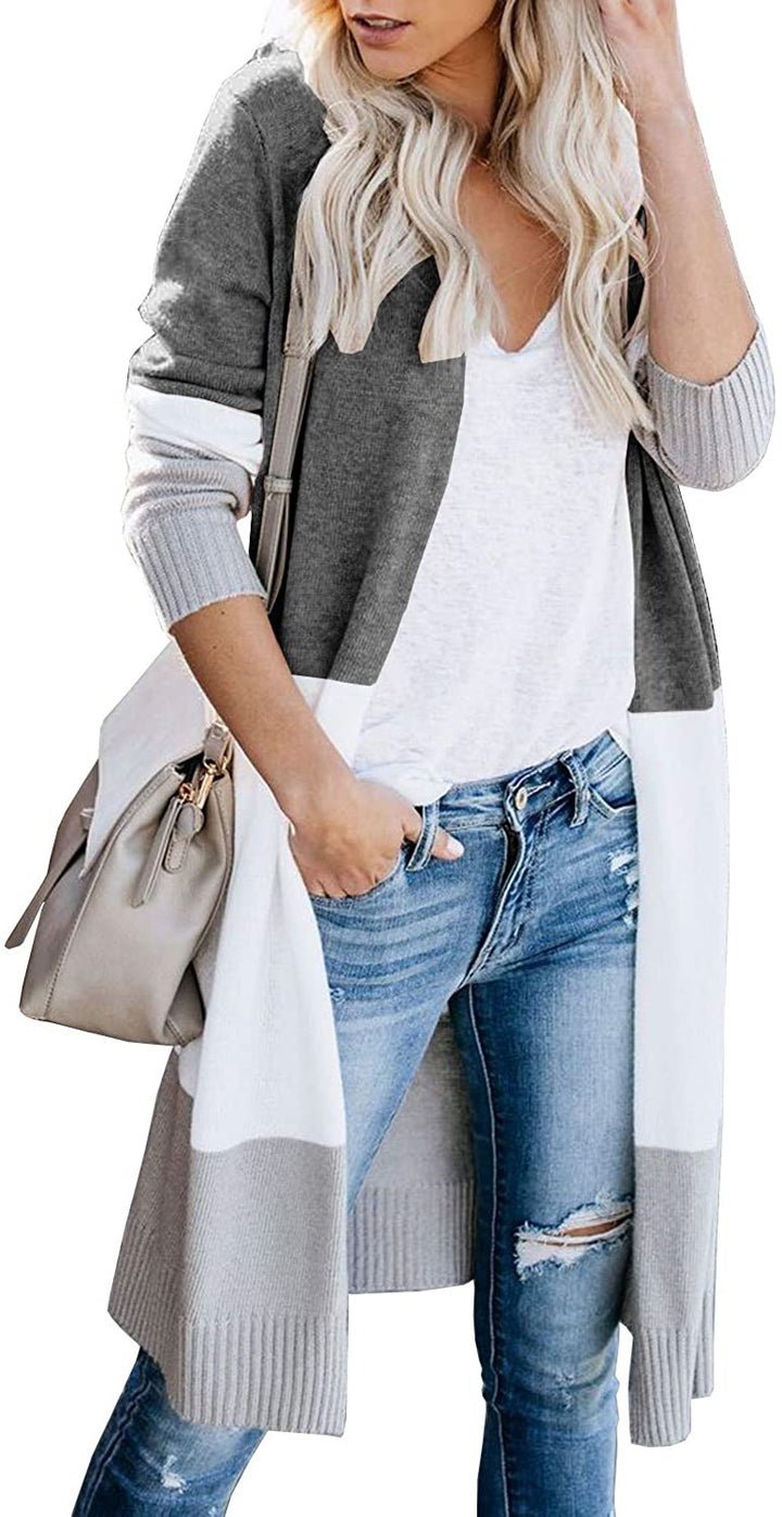 Women's Longline Cardigan with Colorblock, Ribbed Hem and Open Front Mune Fashion