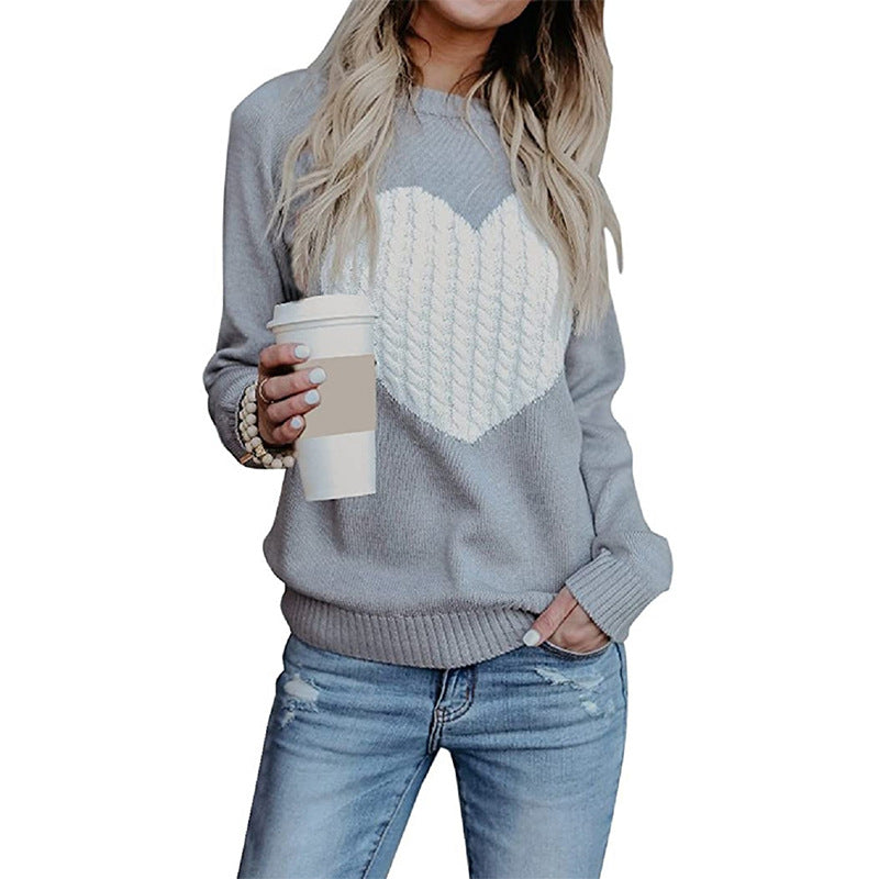 Ladies' knitted sweater with heart application, ribbed cuffs, and casual fit Mune Fashion
