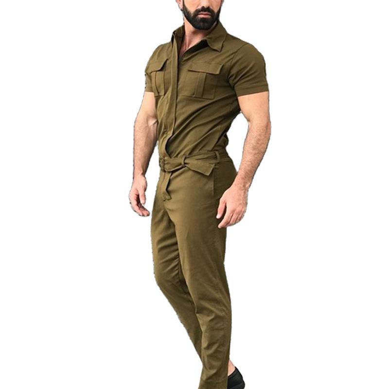 Men's short-sleeve work overall with waist belt and chest pockets Mune Fashion