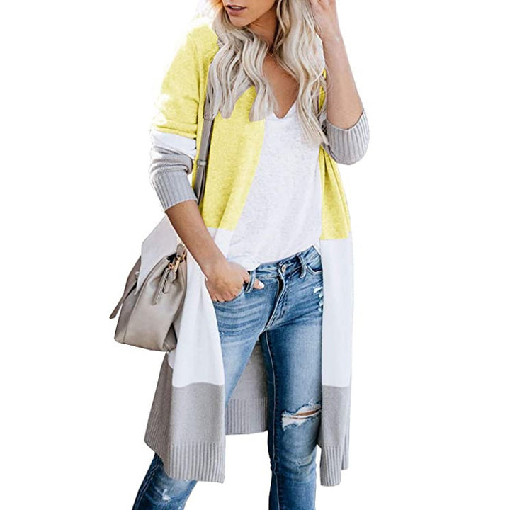 Women's Longline Cardigan with Colorblock, Ribbed Hem and Open Front Mune Fashion