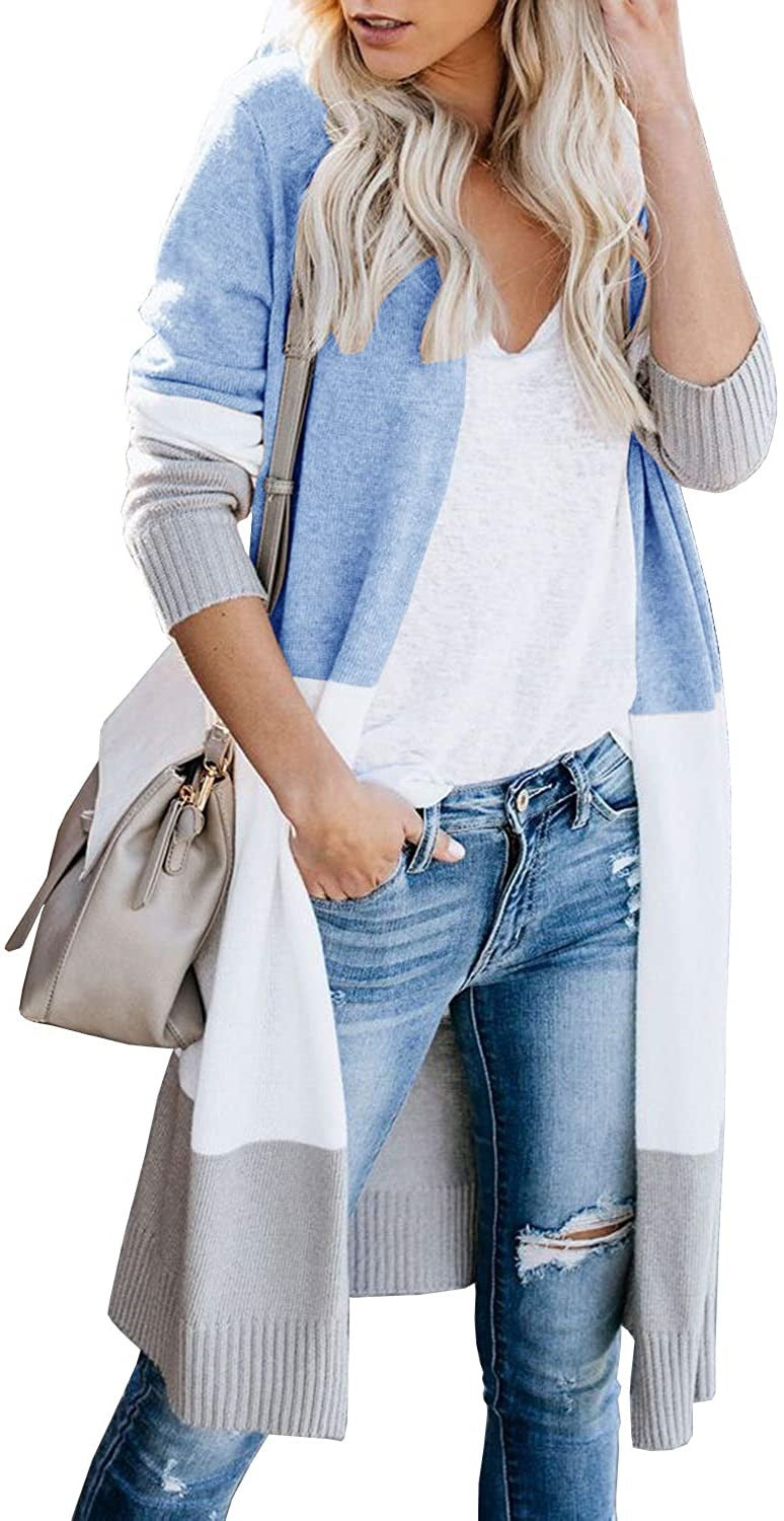 Women's Longline Cardigan with Colorblock, Ribbed Hem and Open Front Mune Fashion