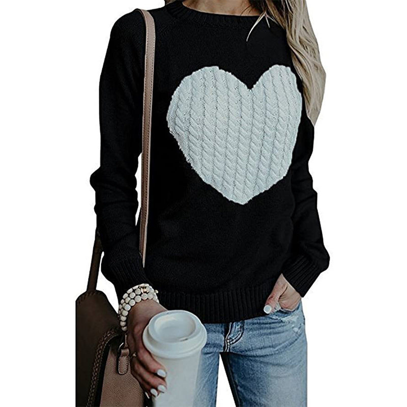 Ladies' knitted sweater with heart application, ribbed cuffs, and casual fit Mune Fashion
