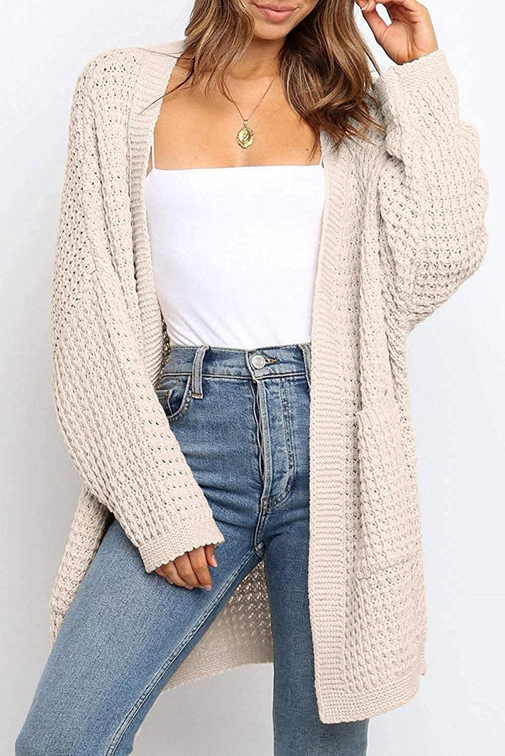Women's Longer Open Chunky Knit Cardigan in Cocoon Cut with Pockets Mune Fashion