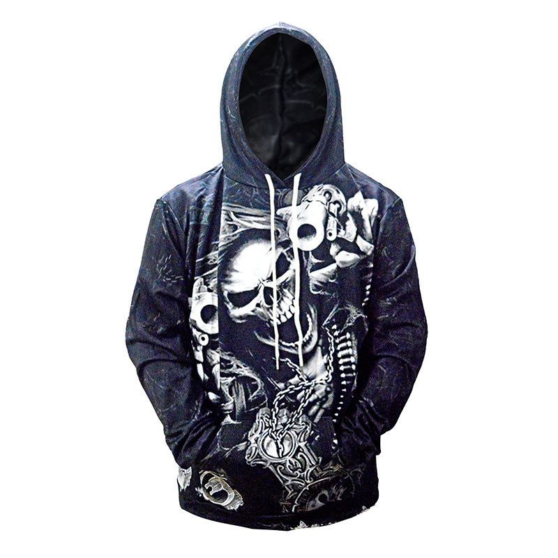 Men's hoodie with allover skull print & kangaroo pocket Mune Fashion