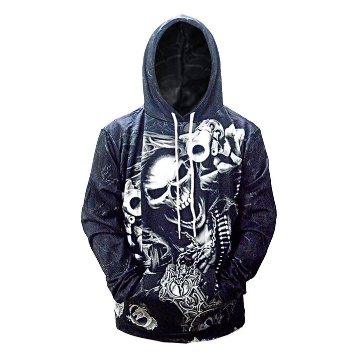 Men's hoodie with allover skull print & kangaroo pocket Mune Fashion