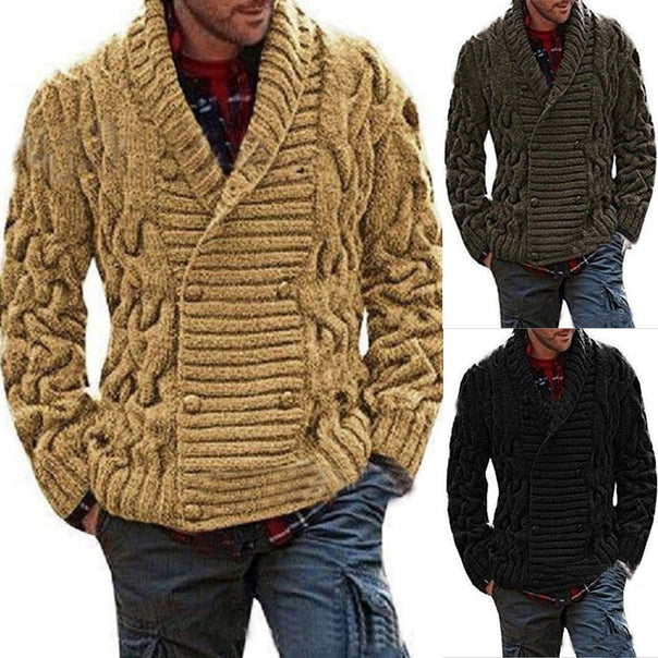 Men's chunky knit cardigan with shawl collar and cable pattern Mune Fashion