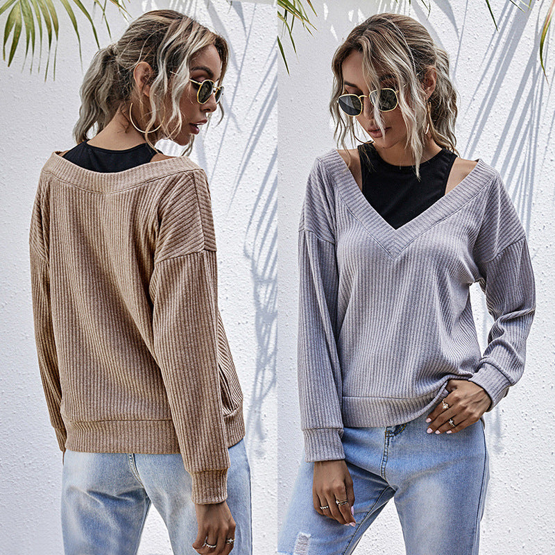 Women's Ribbed V-Neck Sweater in Layered Look with Cut-Out Shoulder & Oversized Fit Mune Fashion