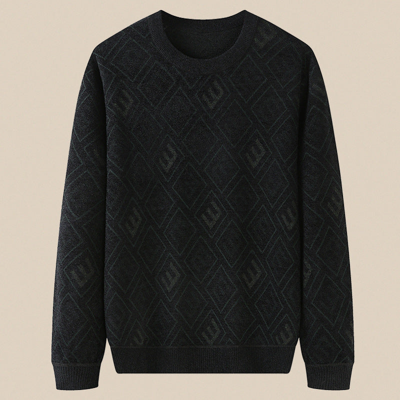 Men's fine knit sweater with jacquard diamond pattern and round neckline Mune Fashion