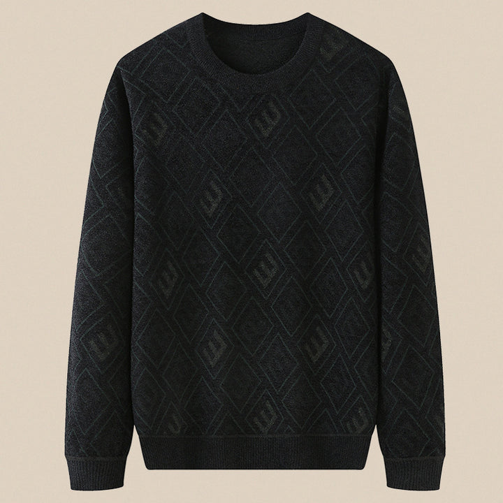 Men's diamond jacquard round neck sweater made of fine knit Mune Fashion
