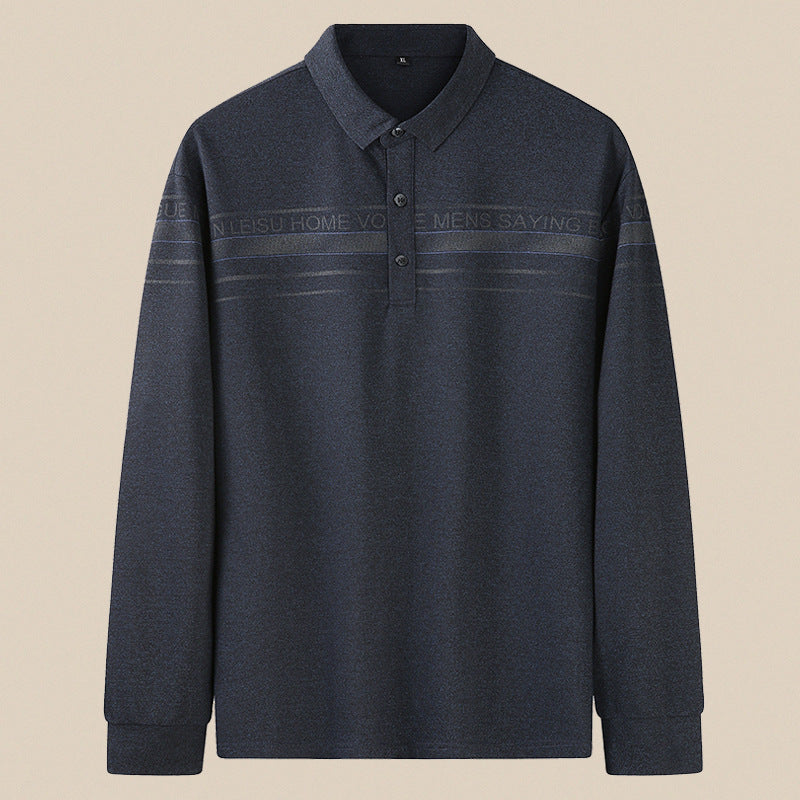Men's long sleeve polo shirt made of fine knit with shirt collar, button placket, and jacquard stripe Mune Fashion