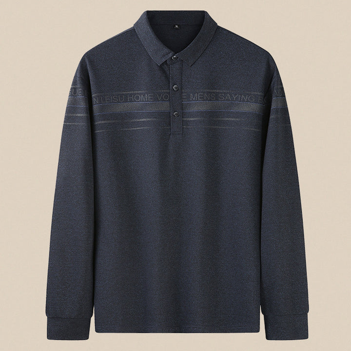 Men's Long Sleeve Polo Shirt with Collar, Button Placket and Fine Structure Mune Fashion