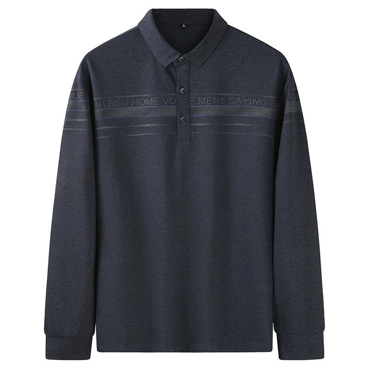 Men's long sleeve polo shirt made of fine knit with shirt collar, button placket, and jacquard stripe Mune Fashion