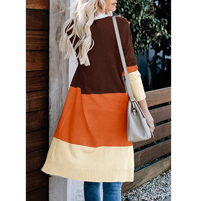 Women's Longline Cardigan with Colorblock, Ribbed Hem and Open Front Mune Fashion